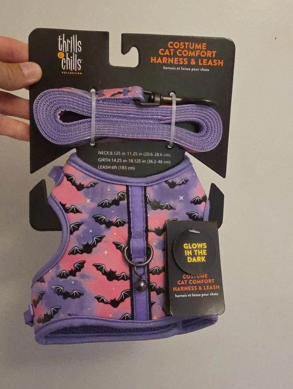 Thrills Purple & Pink Bat Print Cat Harness with Matching Leash